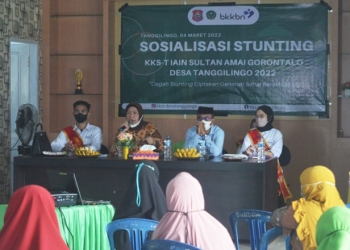 SOSIALISASI STUNTING - Kegiatan sosialisasi stunting oleh Mahasiswa KKS-T IAIN Sultan Amai Gorontalo, Desa Tanggilingo, Kecamatan Kabila, Kabupaten Bone Bolango, Jumat (4/3/2022). (Foto: Putra/Gopos)