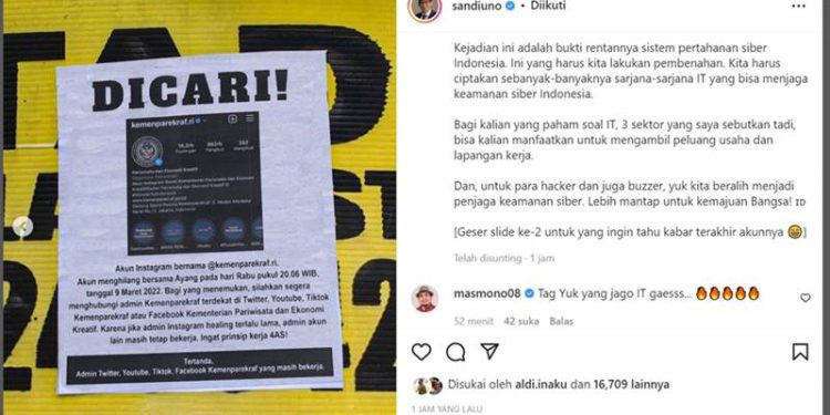 Akun Kemenparekraf Hilang