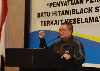 Wagub Gorontalo H. Idris Rahim memberikan arahan pada FGD penanganan komoditi batu hitam di Hotel Grand Q, Kota Gorontalo, Rabu (30/3/2022). (Foto: Haris)