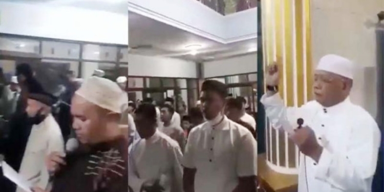 Tangkapan layar video jamaah nyanyi Lagu Indonesia Raya sebelum salat tarawih. (Suarariau.id)