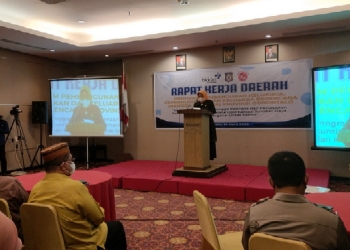 kegiatan Rakerda program pembangunan keluarga, kependudukan keluarga berencana (bangga kencana) Provinsi Gorontalo, di Hotel Maqna Gorontalo, Kamis (14/4/2022). (Foto: Putra/Gopos)