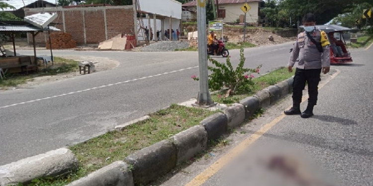 Lokasi kecelakaan Briptu Ronaldo Yansur Paneo yang meninggal dunia usai laka tunggal di Jalan Trans Sulawesi, Desa Isimu Selatan, Kecamatan Tibawa, Kabupaten Gorontalo, sekitar pukul 10.30 WITA, Jumat (13/5/2022). (Foto: Istimewa)