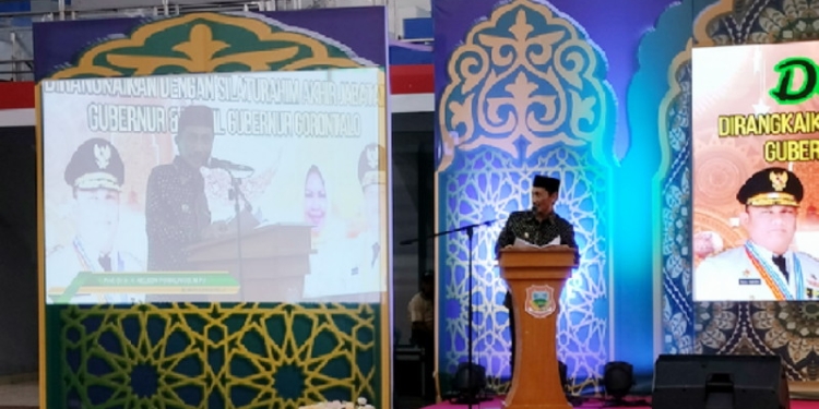 Bupati Gorontalo, Nelson Mandela saat memberikan sambutan. (Foto: Putra/Gopos)