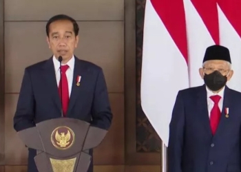 Presiden Joko Widodo atau Jokowi dan Wakil Presiden Maruf Amin di Bandara Soekarno-Hatta, Cengkareng, Banten pada Minggu (26/6/2022). (Suara.com)