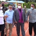 Presiden AMFC Mohammad Alddausari (kedua kanan), meninjau lapangan Stadiun Merdeka Kota Gorontalo, Selasa (28/6/2022). Pemprov Gorontalo menawarkan tiga lapangan untuk lokasi pertandingan Kejuaraan Asia Mini Football yang akan digelar tahun 2023. (Foto : Salman)