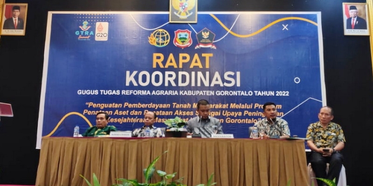 Rapat Koordinasi (Rakor) Gugus Tugas Reforma Agraria Kabupaten Gorontao di Qrand Q Kota Gorontalo, Selasa (14/06/2022). (Foto: Humas Perkim Kabupaten Gorontalo)