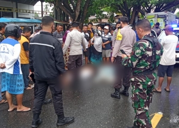 Kecelakaan yang menewaskan seorang pengendara motor di Jalan Ahmad A. Wahab, Tuladenggi, Kecamatan Telaga Biru, Kabupaten Gorontalo, sekitar pukul 09:20 WITA, Senin (18/7/2022). (foto: istimewa)