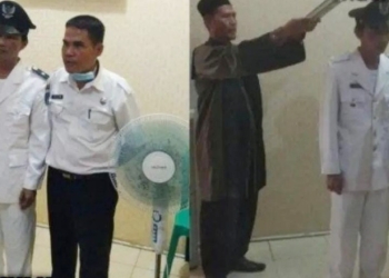 Tersangka kasus dugaan korupsi peremajaan kelapa sawit di Bengkulu Utara yaitu P dilantik menjadi Kepala Desa Tanjung Muara Kecamatan Pinang Raya Kabupaten Bengkulu Utara, Bengkulu.