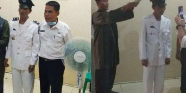 Tersangka kasus dugaan korupsi peremajaan kelapa sawit di Bengkulu Utara yaitu P dilantik menjadi Kepala Desa Tanjung Muara Kecamatan Pinang Raya Kabupaten Bengkulu Utara, Bengkulu.