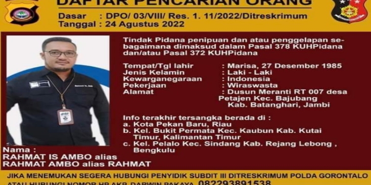 Trader Forex Rahmat Is Ambo Jadi Buronan Polda Gorontalo.