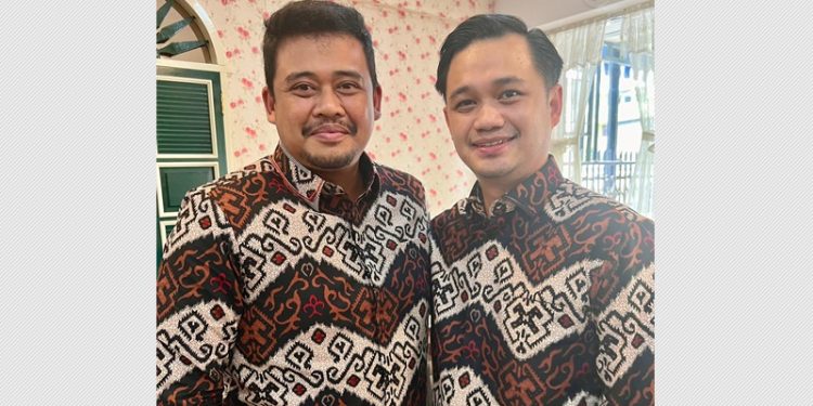 Wakil Wali Kota Gorontalo, Ryan F. Kono bertemu dengan Wali Kota Medan, Bobby Nasution pada Rapat Kerja Daerah (Rakerda) Himpunan Pengusaha Muda Indonesia (HIPMI) Provinsi Sumatera Utara (Sumut). (istimewa)