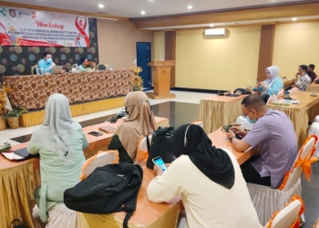Kegiatan workshop dengan tema tema TB HIV untuk Komunitas Dukungan Global Fund Komponen AIDS SR Dinas Kesehatan Provinsi Gorontalo tahun 2022, Kamis (25/8/2022) (istimewa)