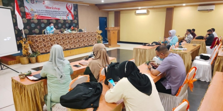Kegiatan workshop dengan tema tema TB HIV untuk Komunitas Dukungan Global Fund Komponen AIDS SR Dinas Kesehatan Provinsi Gorontalo tahun 2022, Kamis (25/8/2022) (istimewa)