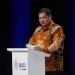 Menteri Koordinator Bidang Perekonomian Airlangga Hartarto saat menyampaikan keynote speech dalam acara B20-G20 Dialogue: Integrity and Compliance Task Force, Kamis (18/08).
