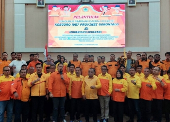 Kegiatan Pelantikan Pengurus Pimpinan Daerah Kolektif (PDK) Kosgoro 1957 Provinsi Gorontalo dan organisasi gerakan DPD Barisan Muda Kosgoro 1956 Provinsi Gorontal, DPD Gerakan Persatuan Perempuan Kosgoro 1957 Provinsi Gorontalo, DPD Himpunan Mahasiswa Kosgoro 1957 Provinsi Gorontalo Periode 2022-2027, di Bhanthayo Lo Yiladia, Rudis Wali Kota Gorontalo, Jumat malam (16/9/2022).
