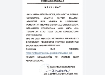 Maklumat Pj Gubernur Gorontalo, Hamka Hendra Noer.