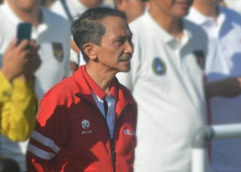 Bupati Gorontalo, Nelson Pomalingo saat menghadiri kegiatan Festival Grassroots Tahun 2022 di Lapangan Merdeka (Nani Wartabone Kota Gorontalo), Jumat (16/9/2022). (Foto: Putra/Gopos)