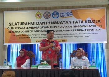 Kepala Lembaga Layanan Pendidikan Tinggi (L2DIKTI) Wilayah 16, Munawir Sadzali Rajak, S.IP., M.A. memberikan penguatan pengelolaan Perguruan Tinggi di Kampus UNBITA Gorontalo, Rabu (7/9/2022). (muhajir/gopos)