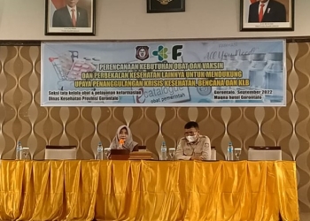 dr. Yana Yanti Suleman memberikan sambutan pada kegiatan perencanaan kebutuhan obat dan vaksin dan pembekalan kesehatan lainnya untuk mendukung upaya penanggulangan krisis kesehatan, bencana dan KLB tingkat Provinsi Gorontalo, Kamis (1/9/2022) (muhajir/gopos)