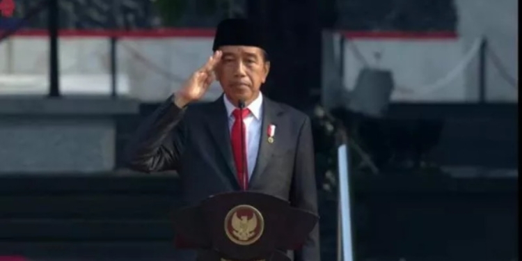 Presiden Joko Widodo (Jokowi) memimpin upacara peringatan Hari Kesaktian Pancasila yang digelar di Monumen Pancasila Sakti, Lubang Buaya. Jakarta Timur (Jaktim) pada Sabtu (1/10/2022) pagi ini. (Suara.com)