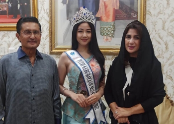 Fadel Muhammad bersama istri, Hana Hasanah, saat menerima kunjungan Putri Kebudayaan Nusantara 2022, Kayla Saleem Ananta.(istimewa)