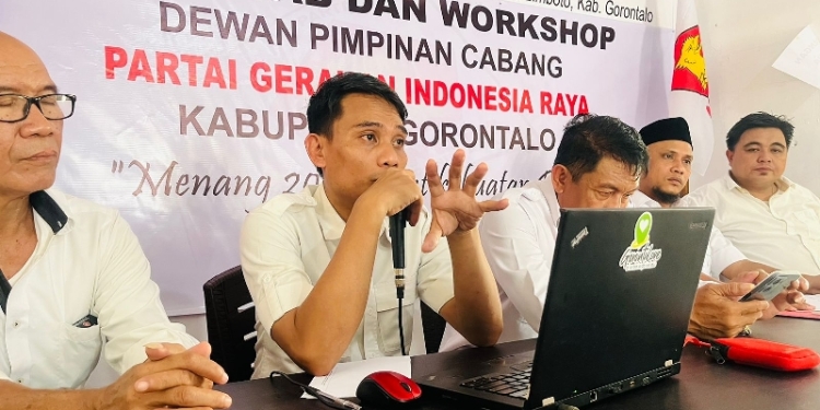 Rapat Kerja Cabang (Rakercab) Partai Gerindra Kabupaten Gorontalo mengemukakan 12 nama calon kandidat Kepala Daerah Kabupaten Gorontalo, Kamis (06/10/2022), di Kantor Sekretariat DPC GERINDRA Kabupaten Gorontalo, Dutulanaa, Limboto. (istimewa)