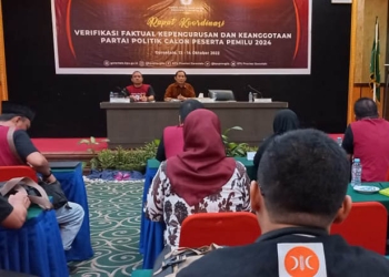Rapat koordinasi Verifikasi Faktual Kepengurusan dan Keanggotaan Parpol calon peserta Pemilu 2024, Jumat (14/10/2022). (hasan/gopos)