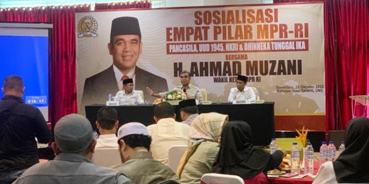 Sosialisasi empat pilar oleh Ahmad Muzani yang dihadiri oleh para tokoh agama serta pimpinan perguruan tinggi di Provinsi Gorontalo, Rabu (12/10/2022) (muhajir/gopos)