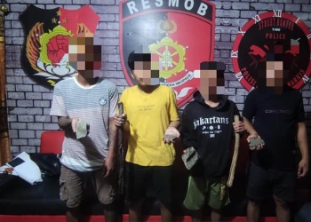 Empat terduga pelaku pengeroyokan terhadap Ino di sebuah penginapan di Jl. Nangka Kelurahan Libuo, Kecamatan Dungingi, Kota Gorontalo. (istimewa)
