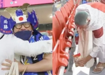 Viral fans Jepang pungut sampah di Stadion Al Bayt Piala Dunia 2022 Qatar. (Twitter)