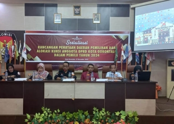 KPU Kota Gorontalo menyosialisasikan rancangan penataan dapil dan alokasi kursi DPRD Kota Gorontalo, Rabu (23/11/2022).