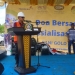 Bupati Pohuwato, Saipul Mbuinga, Saat memberikan sambutan pembukaan pengerjaan jalan menuju Pertambangan Gunung Pani, (Yusuf/Gopos)