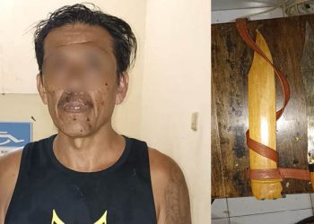 HM alias Helmi saat berada di Polsek Bulango, Polres Bone Bolango (kiri) dan barang bukti yang diamankan Kepolisian