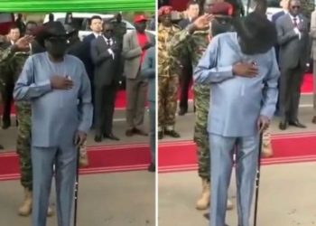 Presiden Sudan Selatan Salva Kiir ngompol. (Twitter @basri)