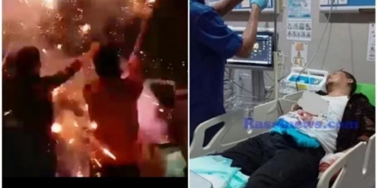 Detik-detik Wabup Kaur Herlian Muchrim terluka saat main kembang api dan dilarikan ke rumah sakit. (Ist)