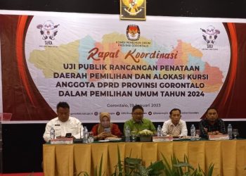 Rapat Koordinasi uji publik penataan dapil dan alokasi kursi Anggota DPRD Provinsi Gorontalo.