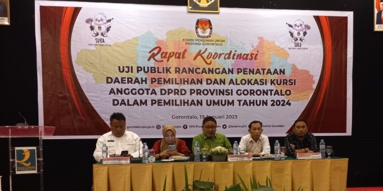 Rapat Koordinasi uji publik penataan dapil dan alokasi kursi Anggota DPRD Provinsi Gorontalo.