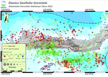 Peta Seismisitas Wilayah Gorontalo dan sekitarnya
 Periode Tahun 2022 (Sumber: BMKG Gorontalo)