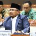 Menag Yaqut Cholil Qoumas pada Rapat Kerja bersama Komisi VIII DPR, Kamis (19/1/2023). Raker ini membahas agenda persiapan penyelenggaraan ibadah haji tahun ini. (Dok. Kemenag)