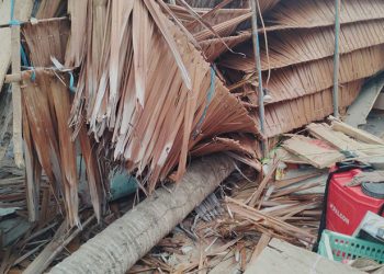 Kondisi rumah milik Waroka Hadju dan Misran Sulaeman porak poranda tertimpa pohon tumbang.
