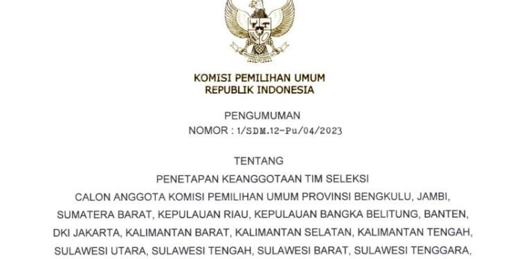 Surat penetapan timsel calon anggota KPU Provinsi Gorontalo (istimewa)