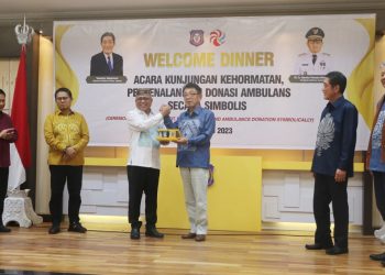 Penyambutan Gubernur Prefektur Ehime, Jepang, Tokihiro Nakamura, bersama rombongan di aula rumah jabatan Gubernur Gorontalo, Rabu (18/1/2023). (istimewa)