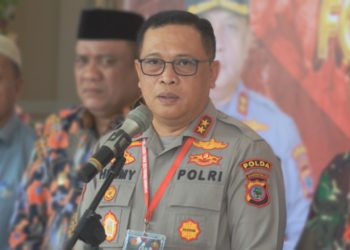 Kapolda Gorontalo, Irjen Pol Helmy Santika saat diwawancarai awak media di GPCC, Kota Gorontalo, Rabu (22/2/2023). (Foto: Putra/Gopos)