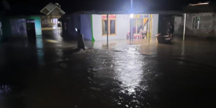Sejumlah rumah warga yang terendam banjir di Kecamatan Biau, Kabupaten Gorontalo Utara, Selasa (14/2/2024). (foto.istimewa)