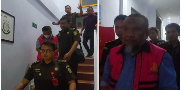 Direktur Utama, dan Direktur, BUMD PT Global Gorontalo Gemilang, AP, dan SK, digiring petugas Kejaksaan Negeri Kabupaten Gorontalo untuk menjalani masa penahanan di Lapas Kelas II A Gorontalo pasca ditetapkan sebagai tersangka dugaan penyimpangan dana penyertaan modal senilai Rp2,2 miliar.(dela/gopos)