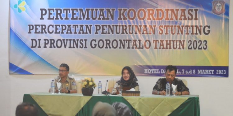 Dinas kesehatan Provinsi Gorontalo melakukan Pertemuan Koordinasi Percepatan Penurunan Stunting di Provinsi Gorontalo tahun 2023 di Hotel Damhil, Kota Gorontalo, Selasa (7/3/2023). (Foto: Putra/Gopos)