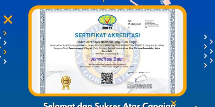 Seritifkat Akreditasi Baik yang diraih oleh Prodi Perencanaan Wilayah UNBITA Gorontalo (istimewa)