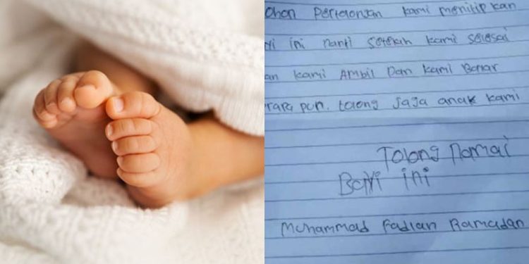 Ilustrasi Bayi dan Isi Surat. Foto: Freepik.com dan Tangkapan Layar Instagram @info_banjarmasin