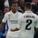 Selebrasi Rodrygo Goes (kiri) setelah mencetak gol pertama Real Madrid dalam pertandingan leg kedua perempat final Liga Champions lawan Chelsea di Stamford Bridge pada 18 April 2023. ANTARA/AFP/ADRIAN DENNIS