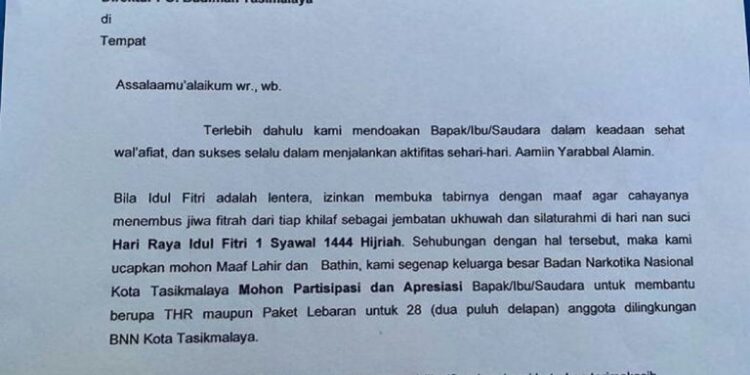 Surat BNN Tasikmalaya yang viral di media sosial.